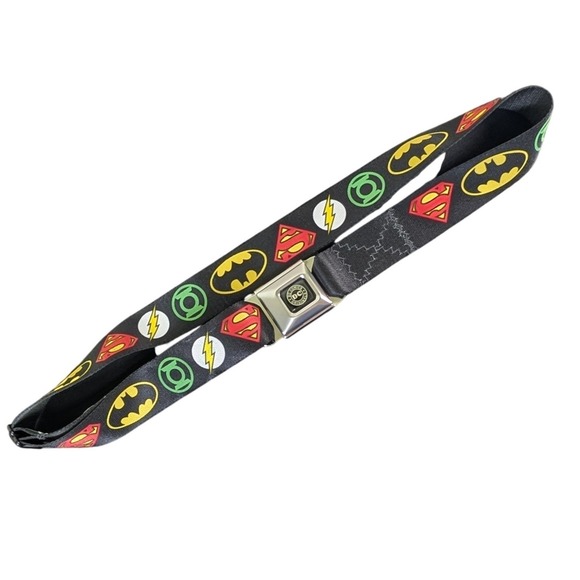 Buckle-Down Other - DC Comics by Buckle Down Black Seatbelt Belt Superman Batman Flash Green Lantern